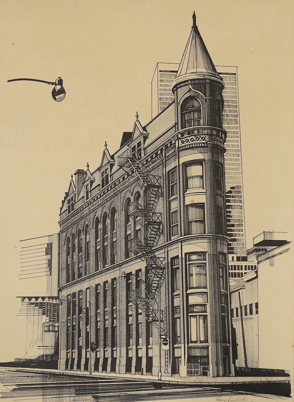 S. Tullett, architectural print, 'Flat Iron Building, New York', signed in ink, 41 x 30cm